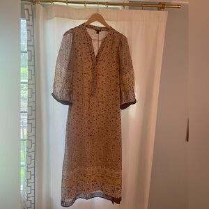 Ann Taylor Beige, Aubergine, Floral Short Sleeve Midi Dress- Never Worn